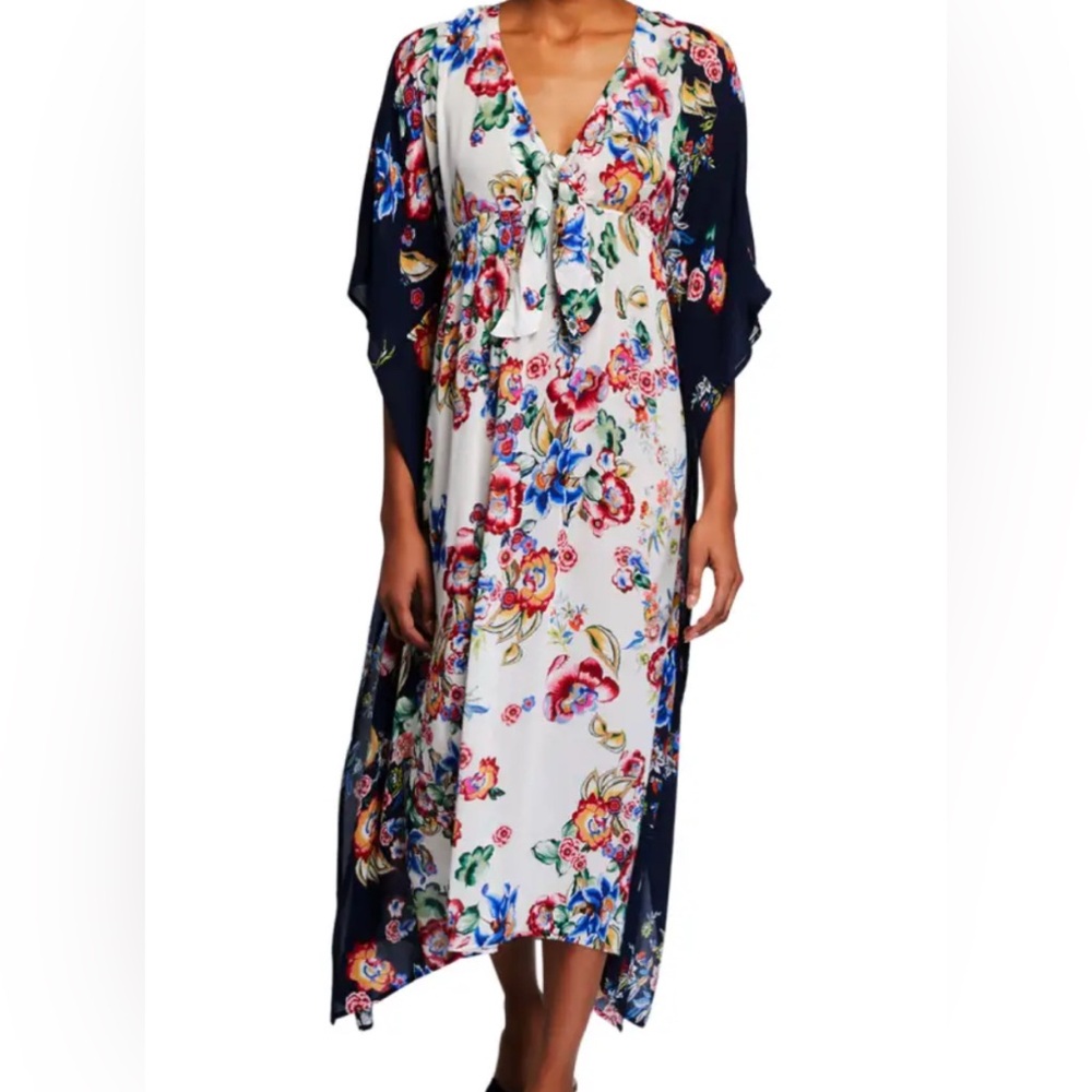 Johnny Was Maya Floral Print Tie Front Coverup Kaftan Size Medium
